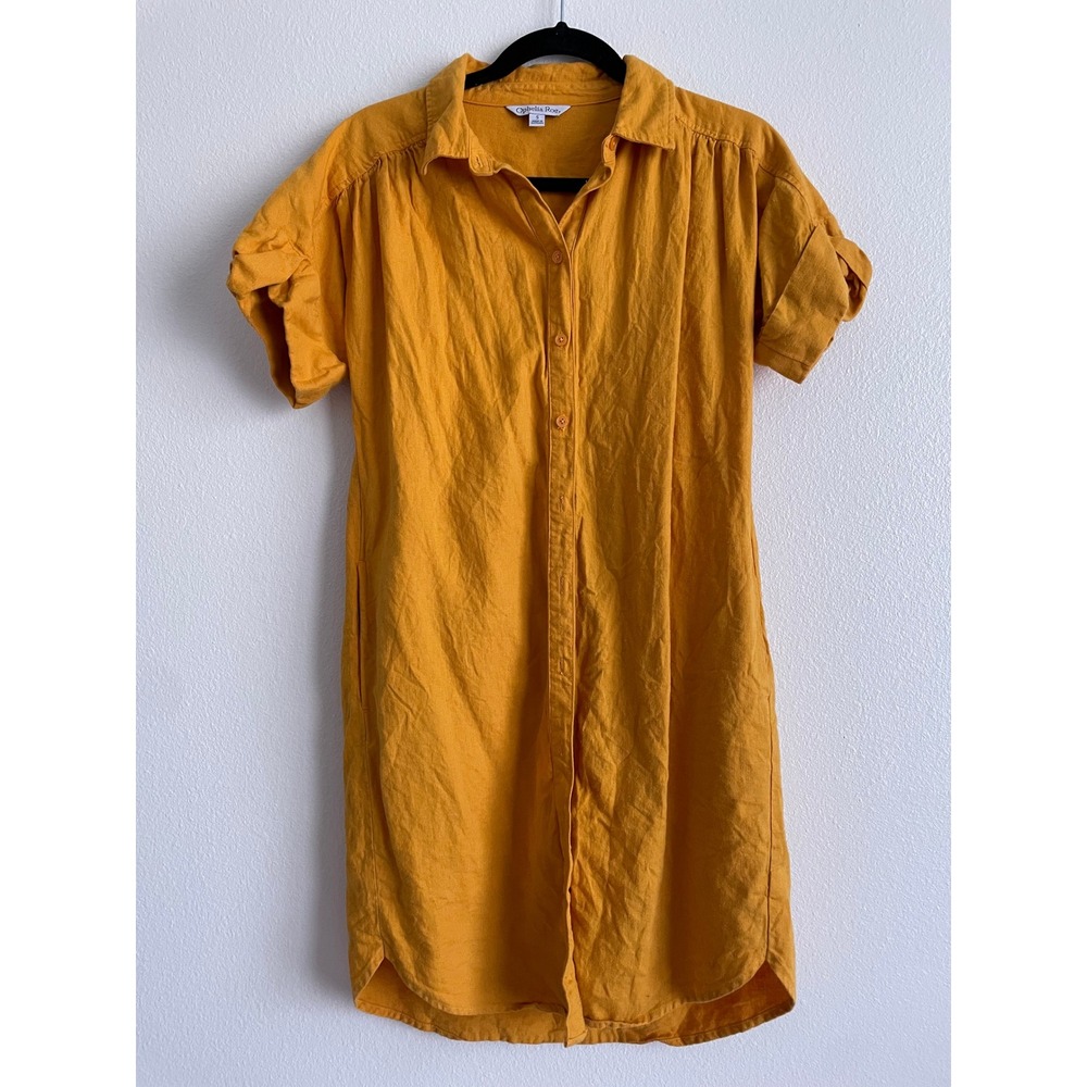 Ophelia Roe Shirt Dress Raw Linen Sunflower Yellow Women Small Lagenlook Boho